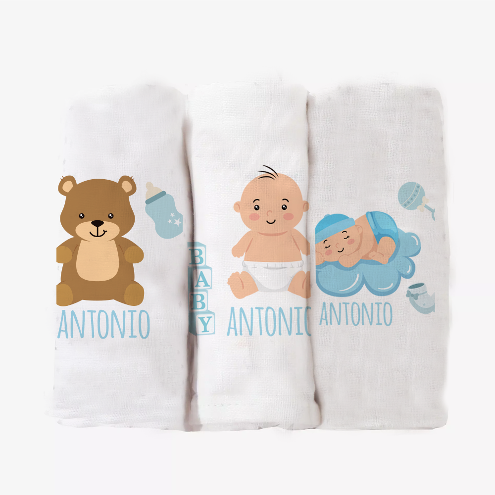 Baby Dreams - Set 3 pezzi mussole personalizzate con nome