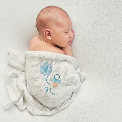 Blue Balloon - Set 3 pezzi mussole personalizzate con nome