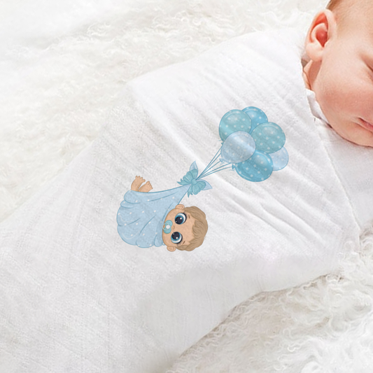 Blue Balloon - Set 3 pezzi mussole personalizzate con nome