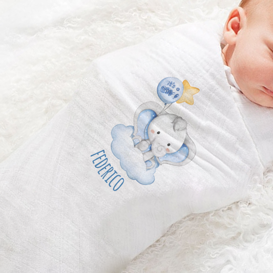 Baby Star Elephant - Set 3 pezzi mussole personalizzate con nome