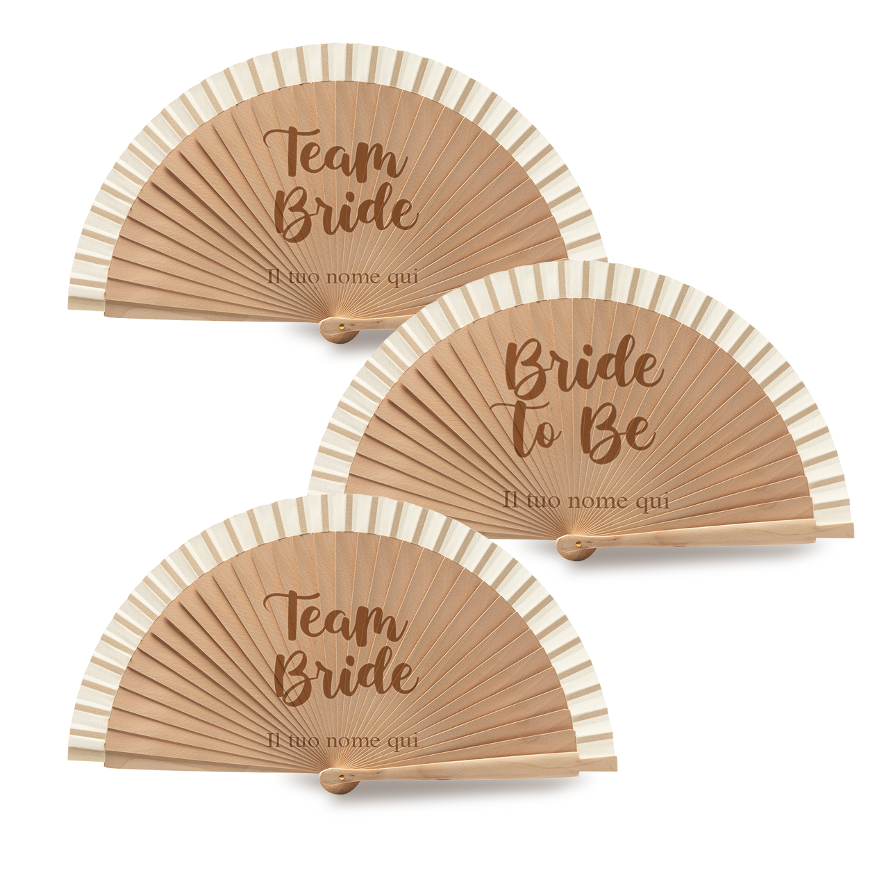 Bride and team - Set da 3 Ventagli in legno - personalizzati con nomi