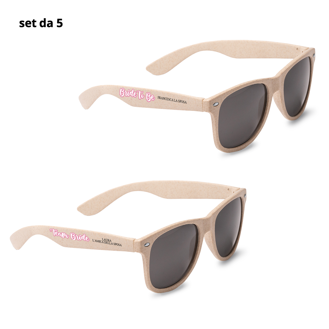 Team Bride - Set da 5 occhiali da sole - personalizzati con nome