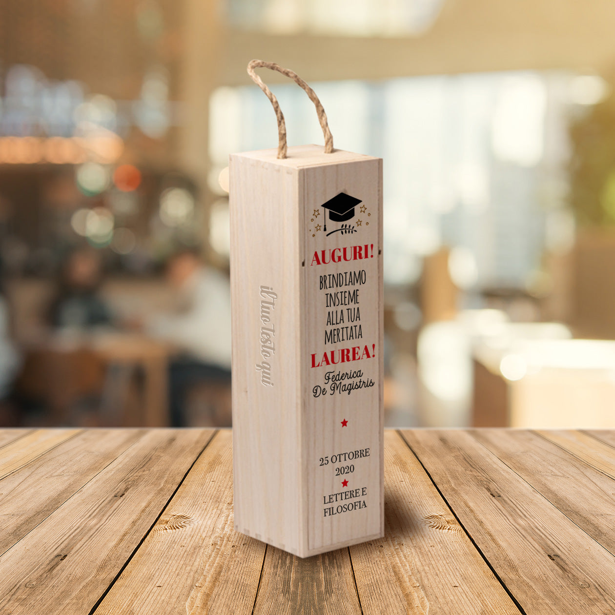 Auguri - portabottiglia in legno - personalizzato