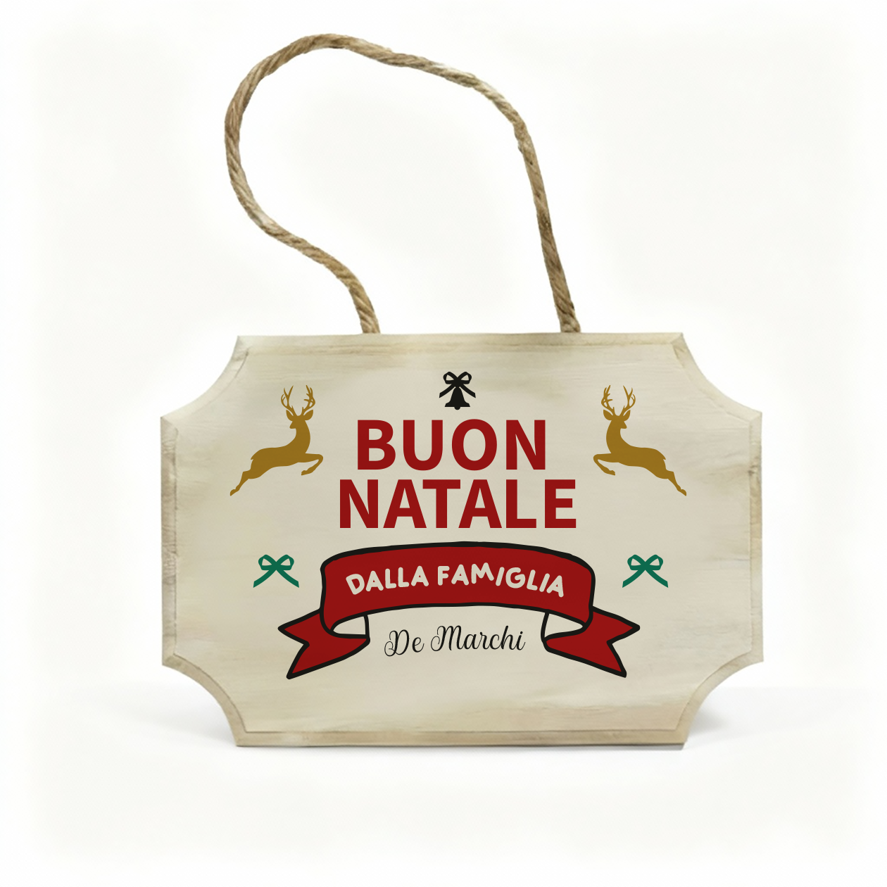 Buon Natale dalla famiglia - fuoriporta in legno - personalizzato con cognome