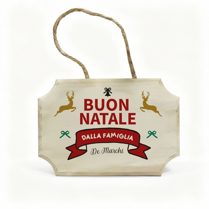 Buon Natale dalla famiglia - fuoriporta in legno - personalizzato con cognome