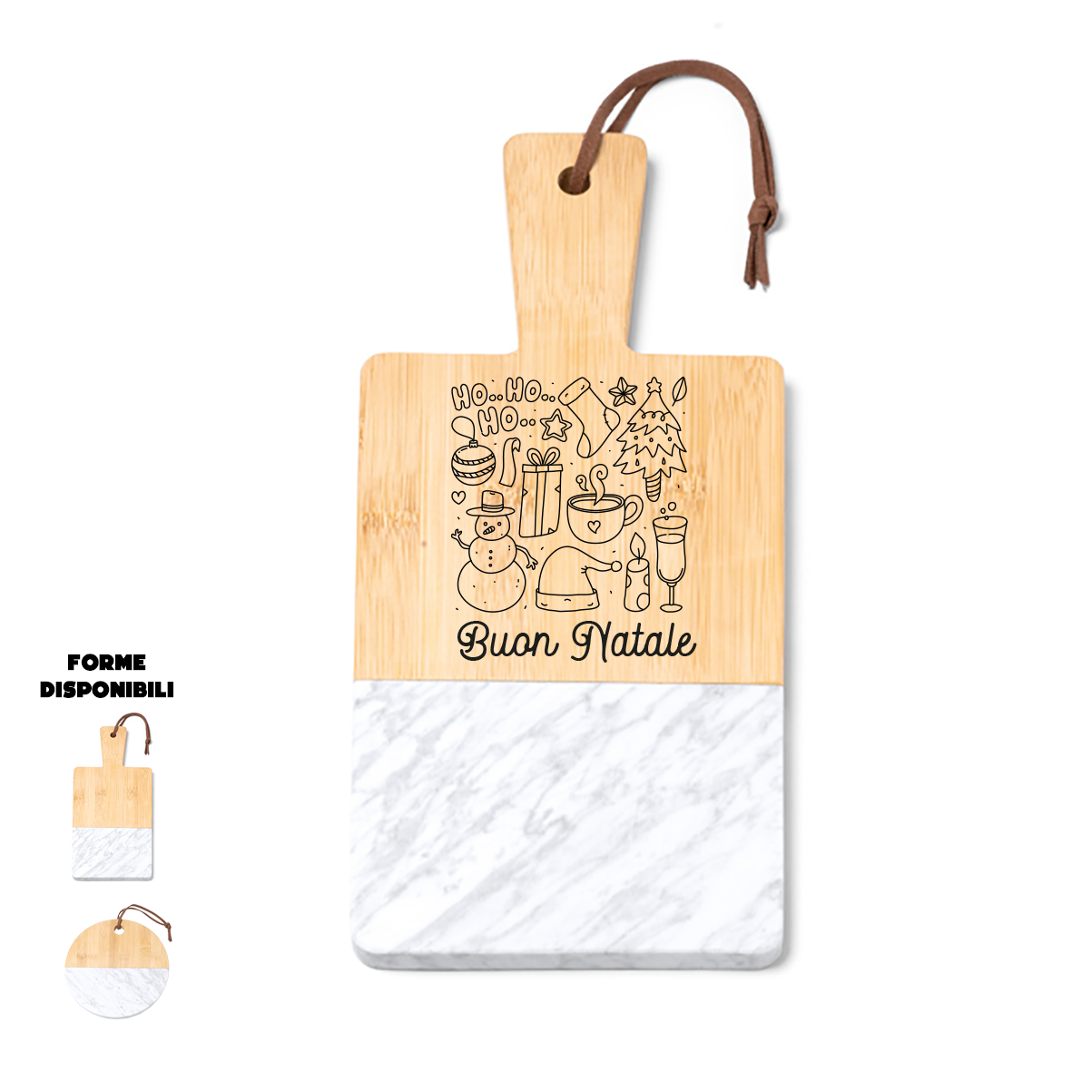 Ho Ho Ho - Tagliere in marmo e bamboo naturale