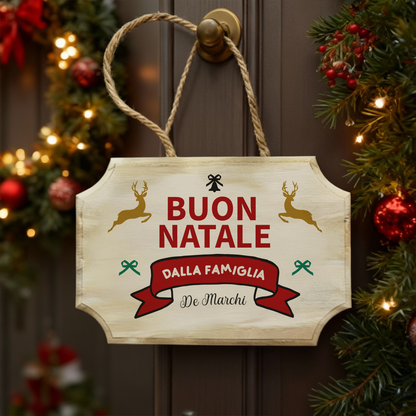 Buon Natale dalla famiglia - fuoriporta in legno - personalizzato con cognome