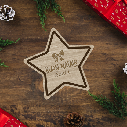 Buon Natale - Set 3 pezzi Sottobicchiere in Legno - personalizzato con nome