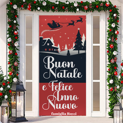 Buon Natale e felice anno nuovo - Copertura Porta Natale - Sfondo Porta d'ingresso - personalizzata con cognome