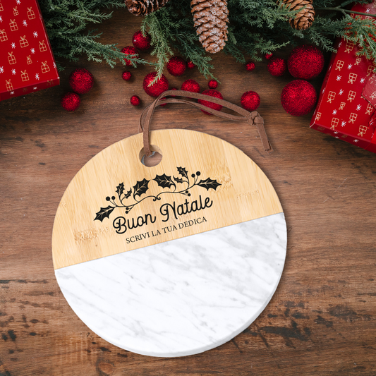 Buon Natale - Tagliere in marmo e bamboo naturale - personalizzato con dedica