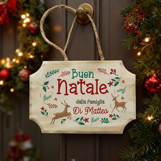 Buon Natale - fuoriporta in legno - personalizzato con cognome