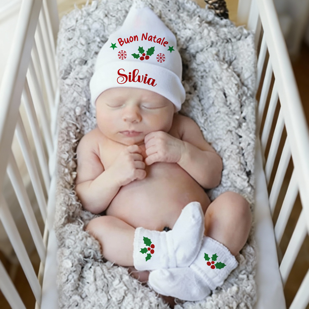 Buon Natale - Set Nascita Cappellino + Calzini - personalizzato con nome