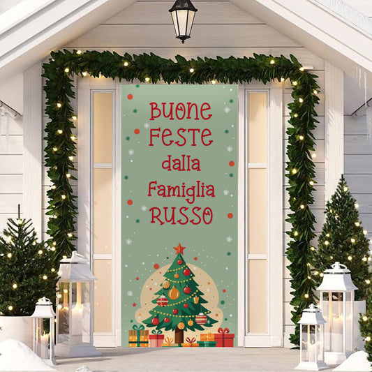 Buone Feste - Copertura Porta Natale - Sfondo Porta d'ingresso - personalizzata con cognome