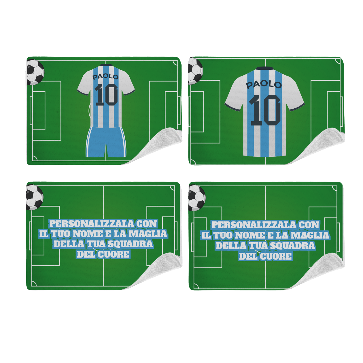 Soccer - Set di 4 Tovagliette in tessuto lavabile - personalizzata con nome