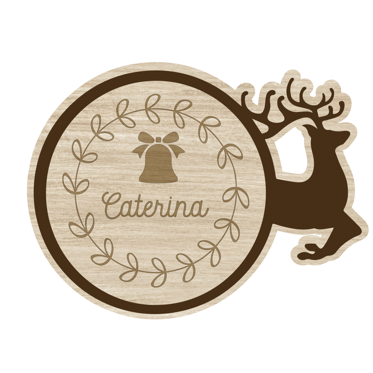 Campana e renna - Set 3 pezzi Sottobicchiere in Legno - personalizzato con nome
