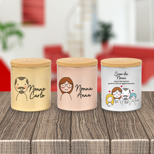 Casa dei nonni - Set di 3 Candele Profumate personalizzate con nomi