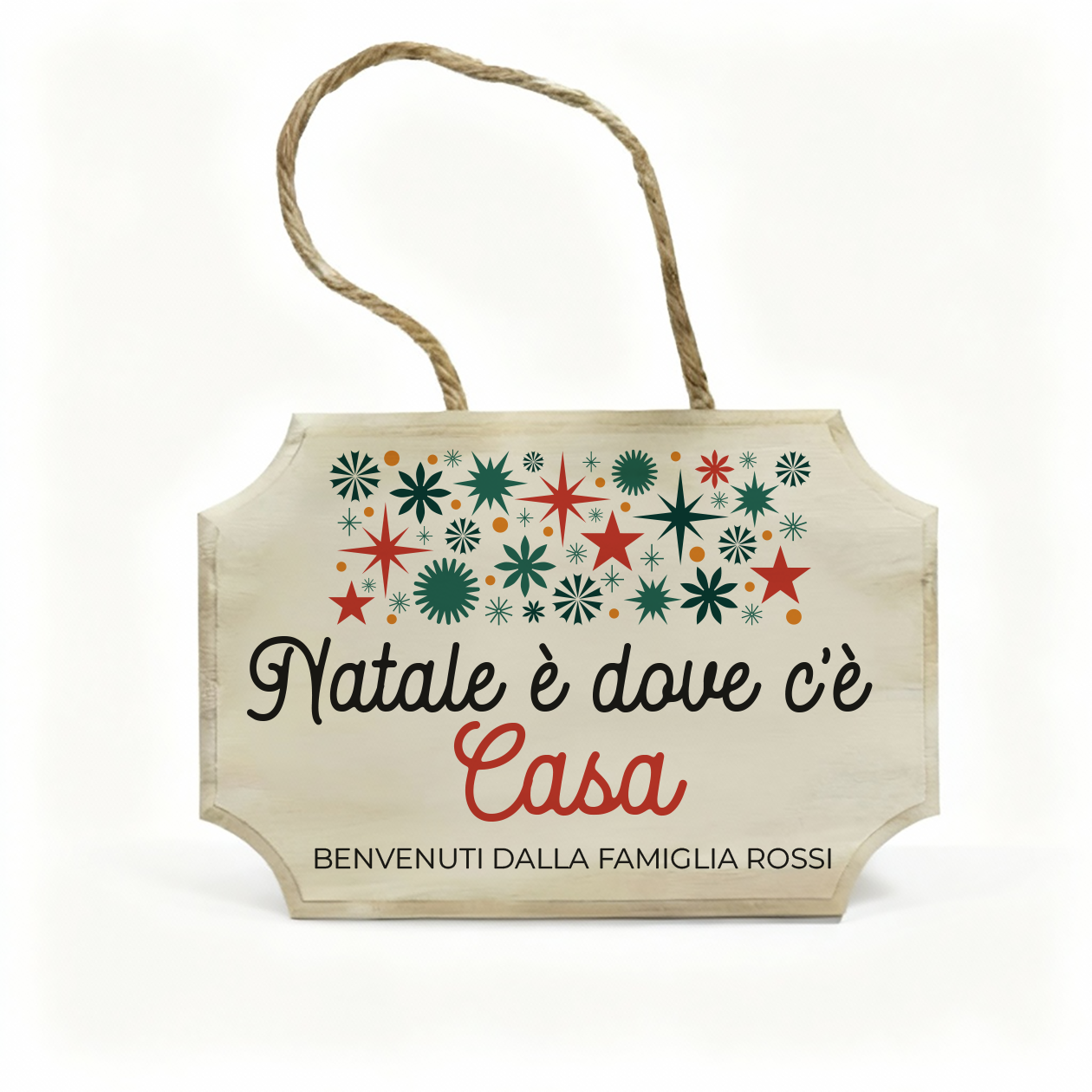 Natale è dove c'è casa - fuoriporta in legno - personalizzato con cognome