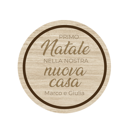 Primo Natale nella nostra nuova casa - Set 3 pezzi Sottobicchiere in Legno - personalizzato con nomi