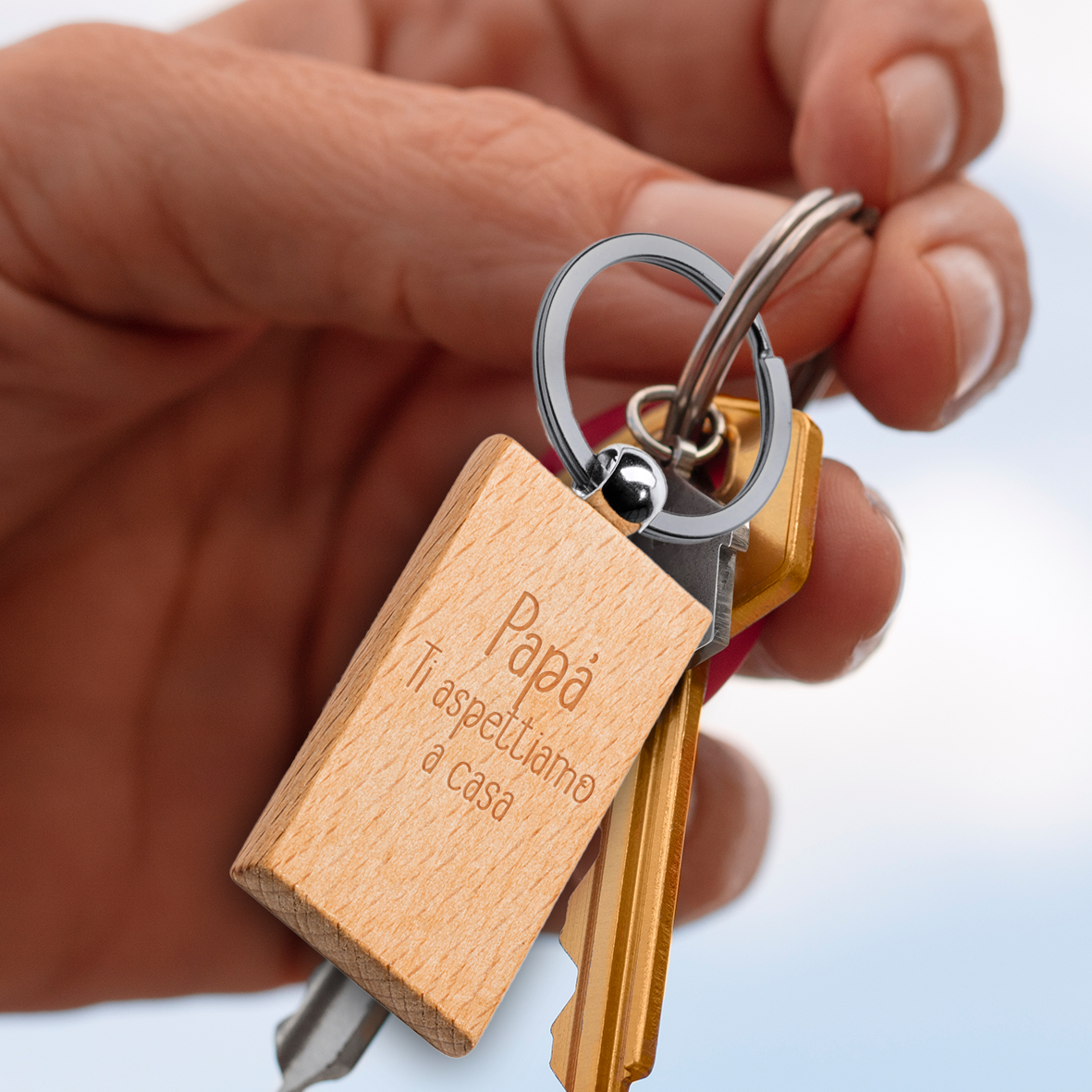 Papà ti aspettiamo a casa - Portachiavi in Legno con Incisione
