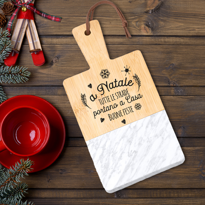 Buone feste - Tagliere in marmo e bamboo naturale