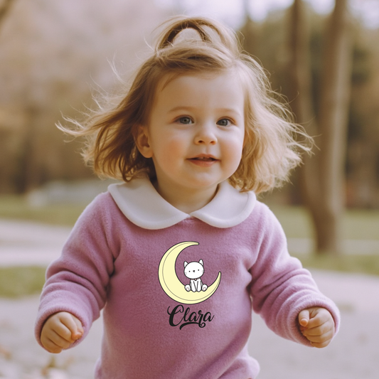 Cat Moon - Pagliaccetto Neonato in Ciniglia con Colletto Bianco Personalizzato con nome