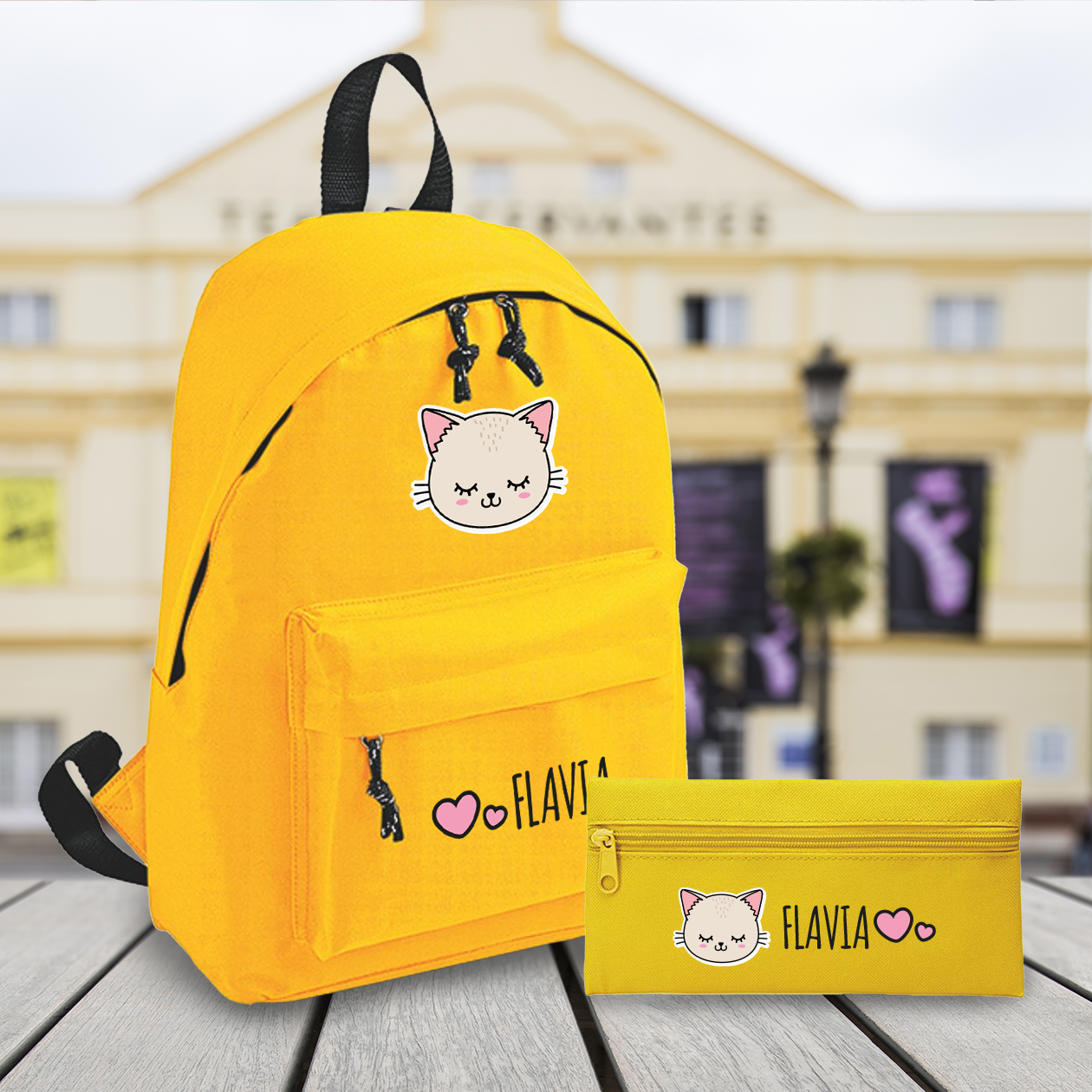 Cat heart - Zaino + Portapenne - personalizzati con nome