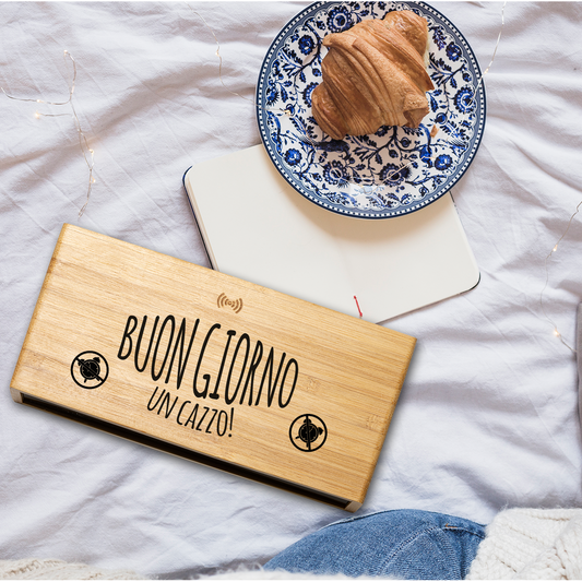 Buongiorno un cazzo! - Sveglia Digitale in Bambù con Orologio da Tavolo