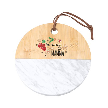 La cucina di mamma - Tagliere in marmo e bamboo naturale