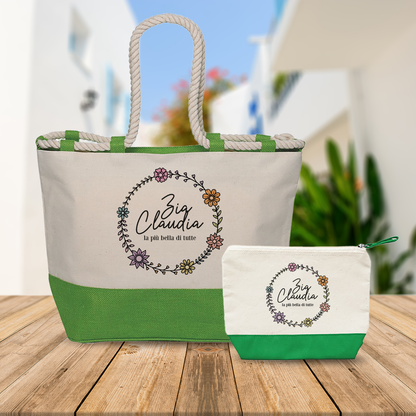 Zia la più bella di tutte - Combo: Borsa mare + Pochette - personalizzata con nome
