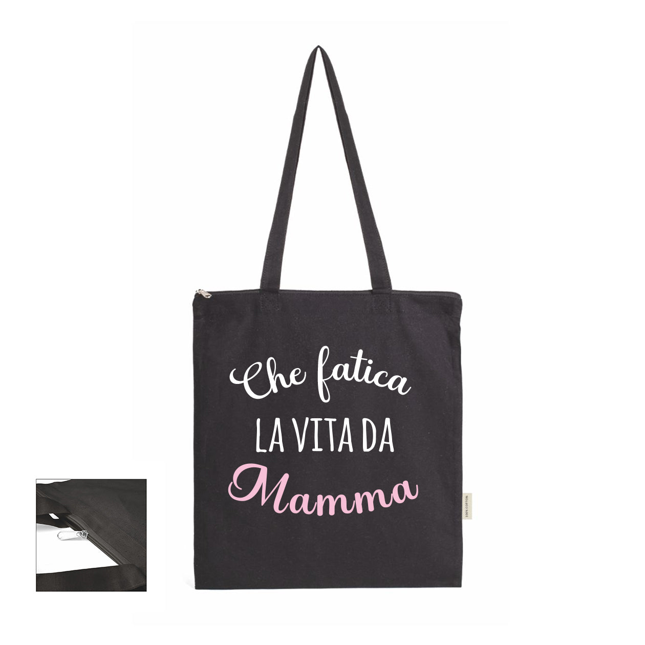 Che fatica la vita da mamma - Shopper In Cotone con chiusura zip