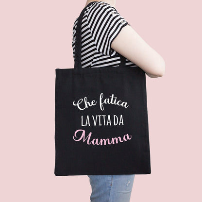 Che fatica la vita da mamma - Shopper In Cotone con chiusura zip