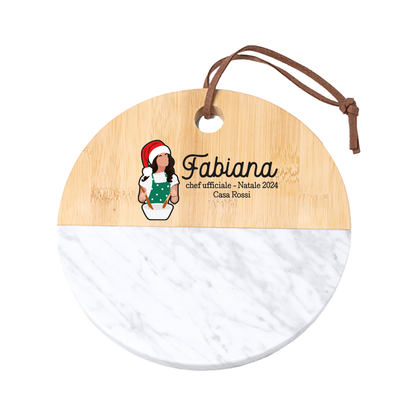 Chef ufficiale - Tagliere in marmo e bamboo naturale - personalizzato con cognome