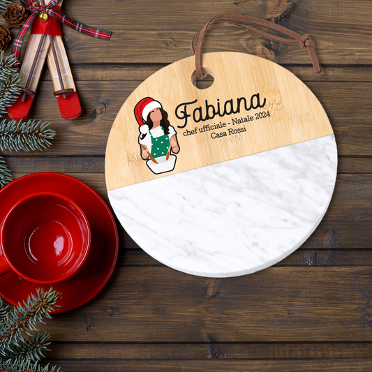 Chef ufficiale - Tagliere in marmo e bamboo naturale - personalizzato con cognome