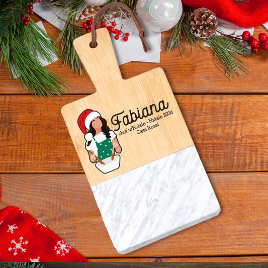 Chef ufficiale - Tagliere in marmo e bamboo naturale - personalizzato con nome