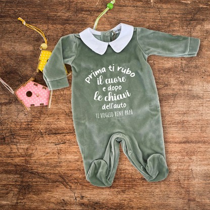 Ti voglio bene papà - Pagliaccetto Neonato in Ciniglia con Colletto Bianco