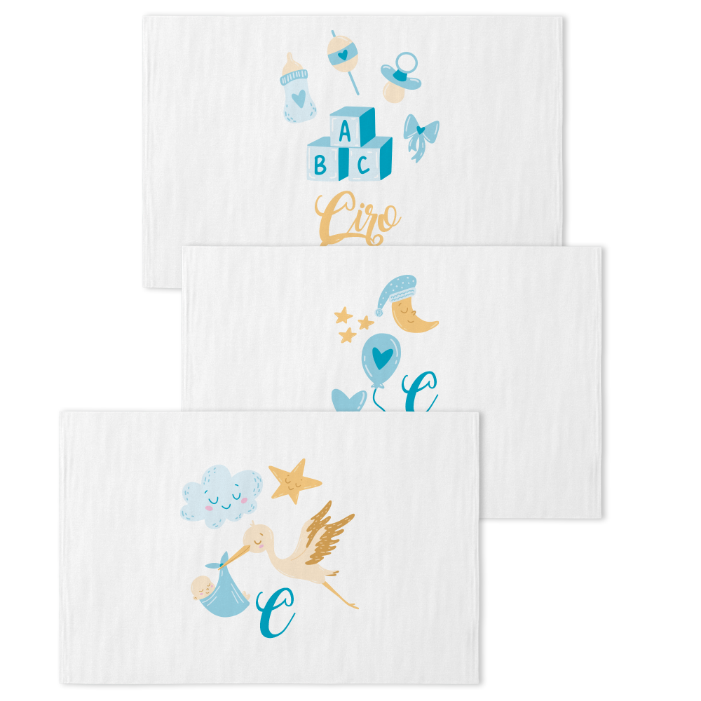Blue Night - Set 3 pezzi mussole personalizzate con nome