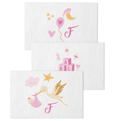 Pink Night - Set 3 pezzi mussole personalizzate con nome