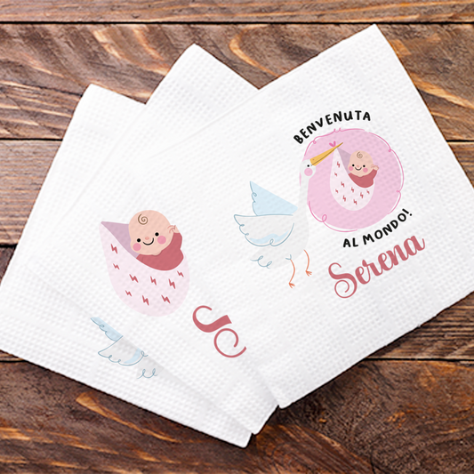 Benvenuta al mondo - Set 3 pezzi mussole personalizzate con nome