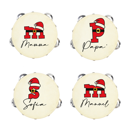Santa Claus - Set da 10 Tamburelli - personalizzati con nomi e iniziali