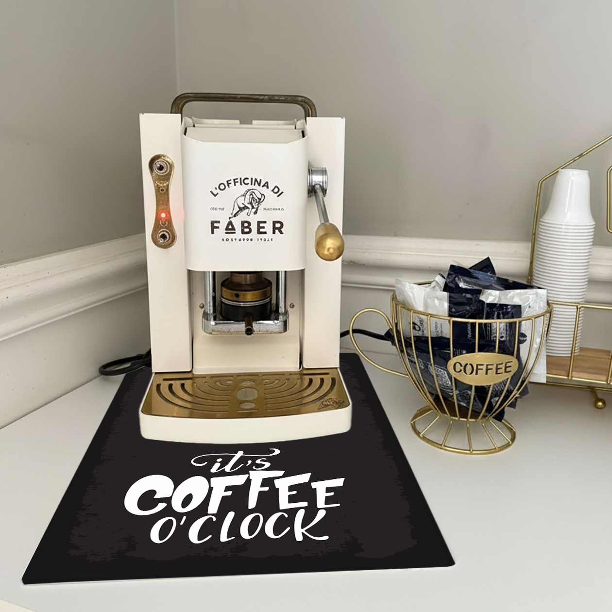 It's coffee o'clock - Tappetino per Macchina del caffè  con Retro in Gomma Tappeto 30x40cm