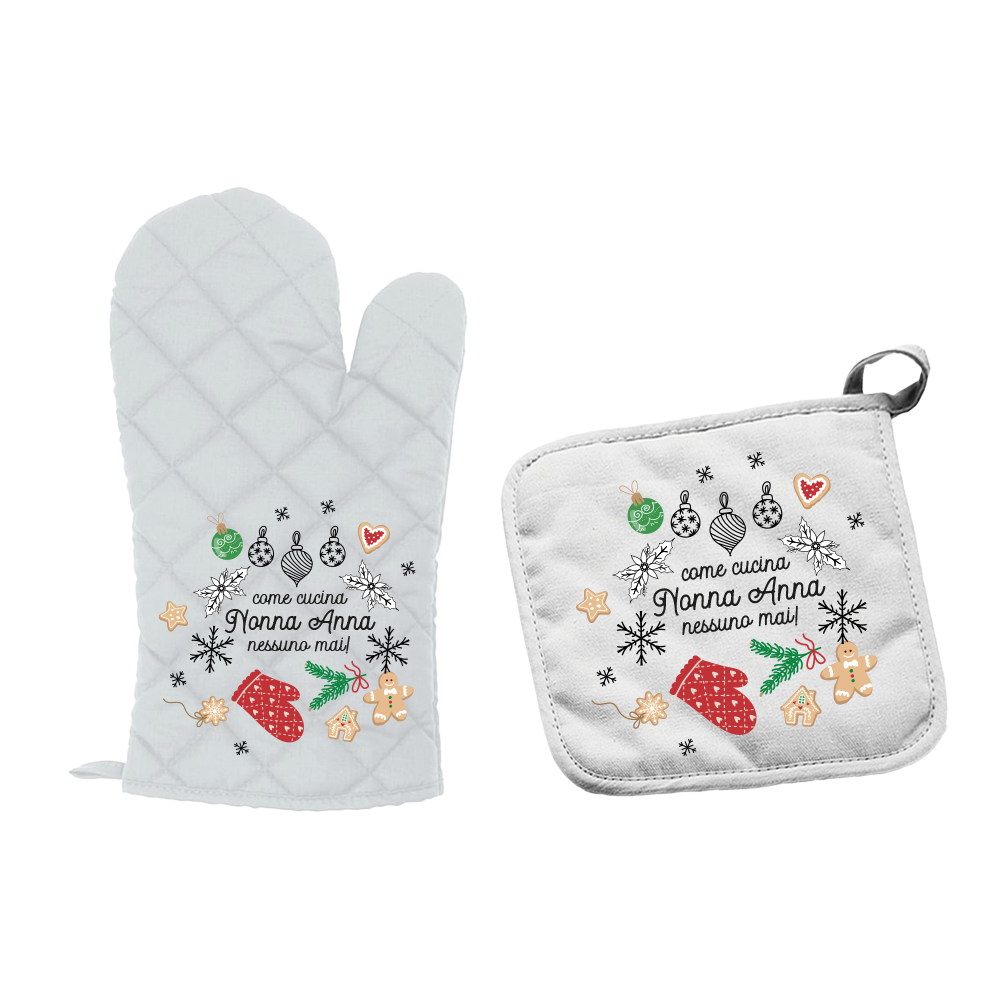 Come cucina nonna nessuno mai - Set da Cucina Guanto e Presina - personalizzato con nome