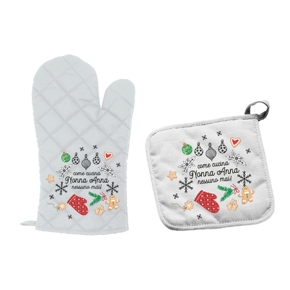 Come cucina nonna nessuno mai - Set da Cucina Guanto e Presina - personalizzato con nome