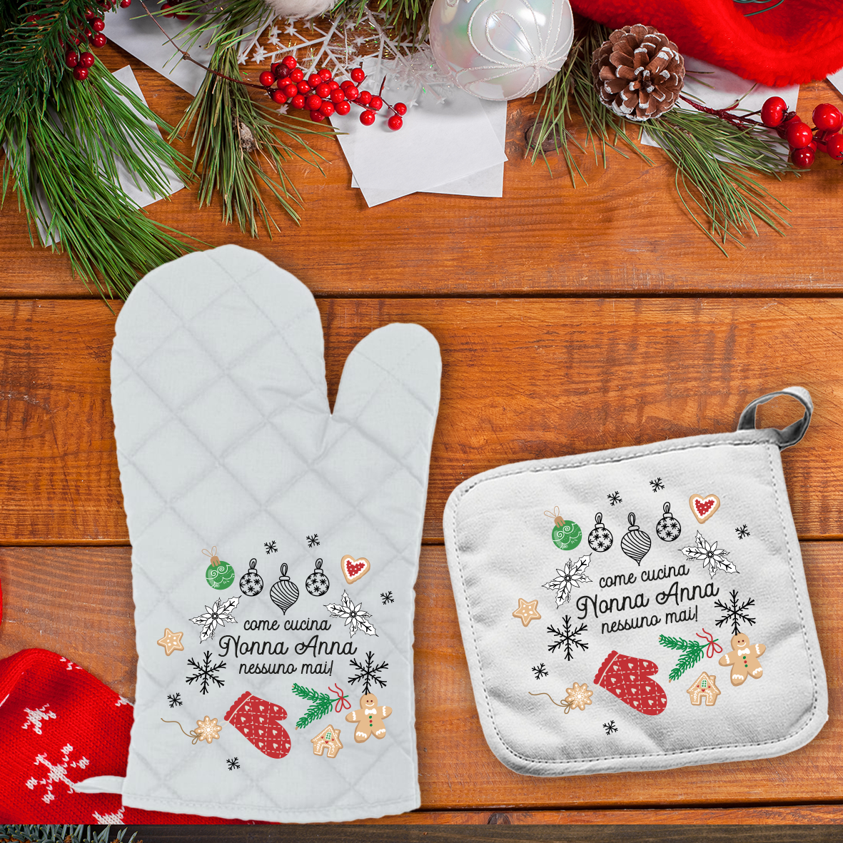 Come cucina nonna nessuno mai - Set da Cucina Guanto e Presina - personalizzato con nome