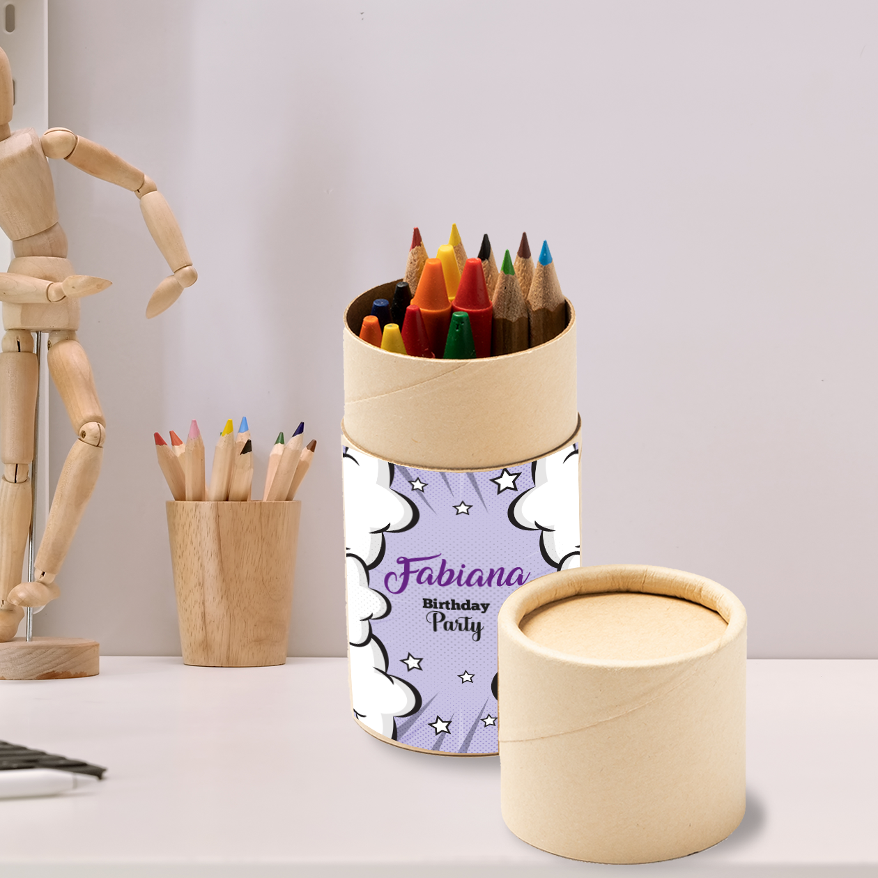Birthday Party - Set 6 pezzi Da Disegno In Legno personalizzati con nomi