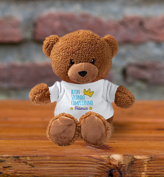 Buon secondo compleanno - Teddy - Orsacchiotto di Peluche con Maglietta Personalizzata