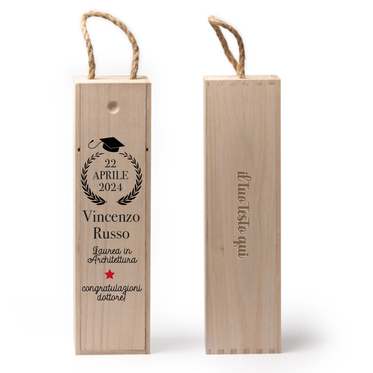 Laurea - portabottiglia in legno - personalizzato