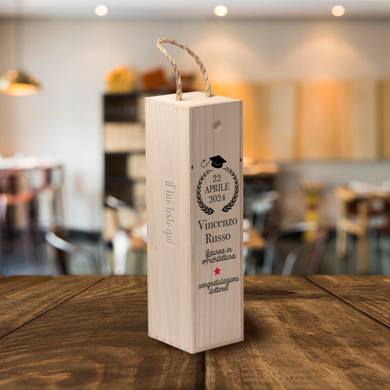 Laurea - portabottiglia in legno - personalizzato