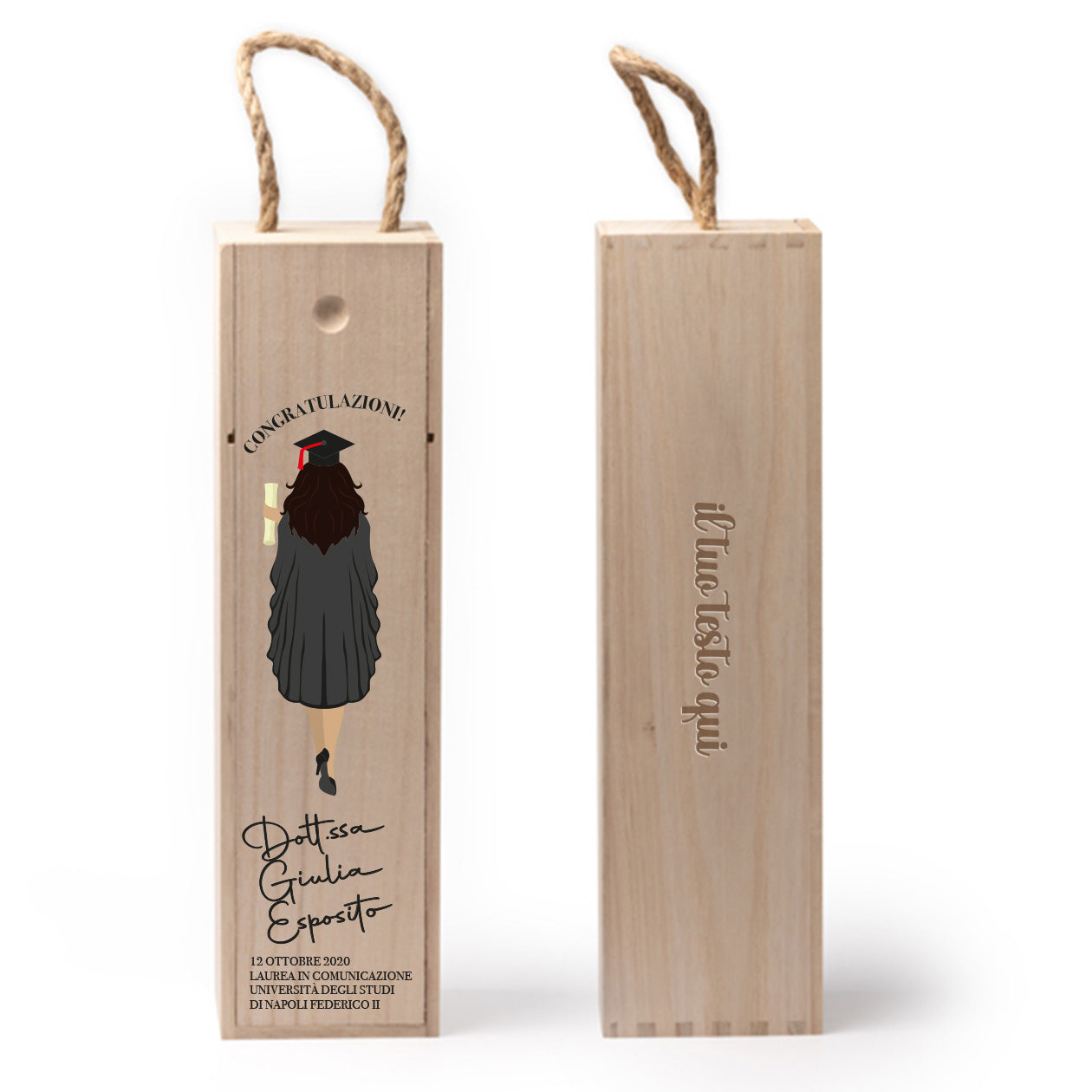 Dott.ssa - portabottiglia in legno - personalizzato