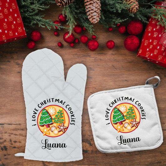 I love Christmas Cookies - Set da Cucina Guanto e Presina - personalizzato con nome