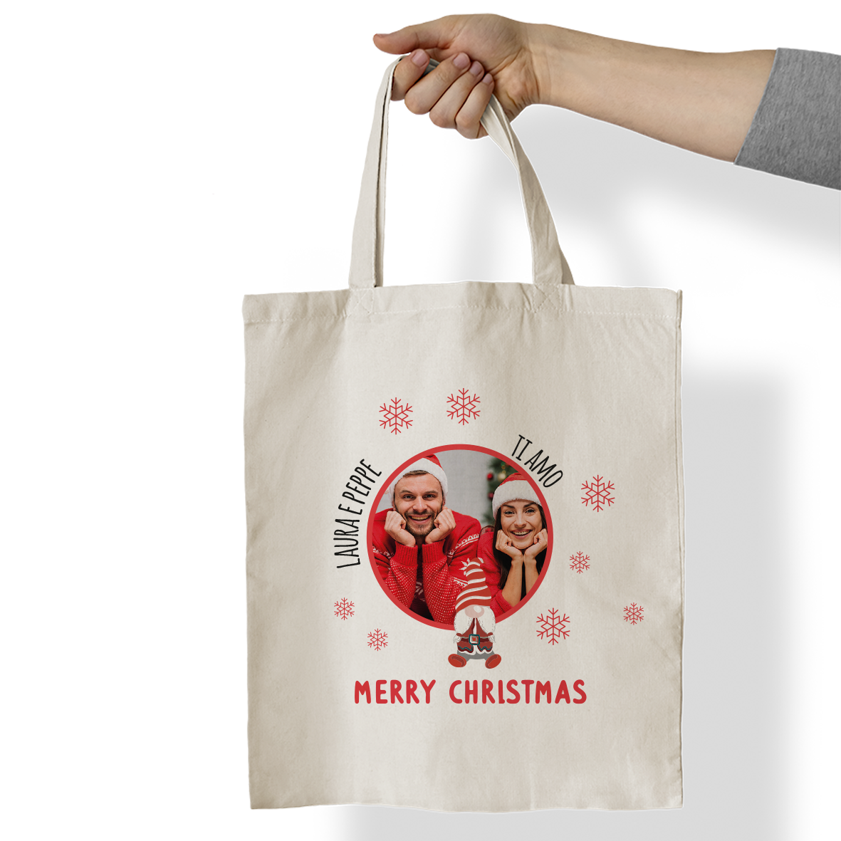 Merry Christmas - Shopper In Cotone - personalizzata con nomi e foto